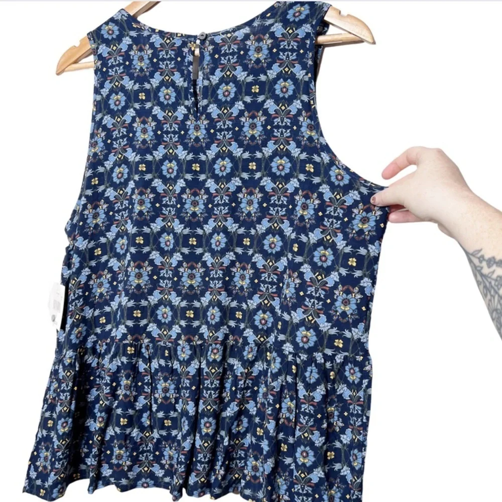 NWT Falls Creek Womens Sleeveless Floral Print Tiered Tank‎ Top Blue Yellow - Picture 5 of 16